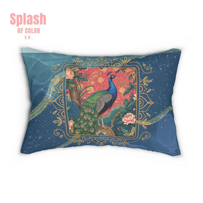 Elegant Floral Chinoiserie Decorative Peacock Lumbar Pillow - Elegant Boho Home Decor - Splash of Color co.
