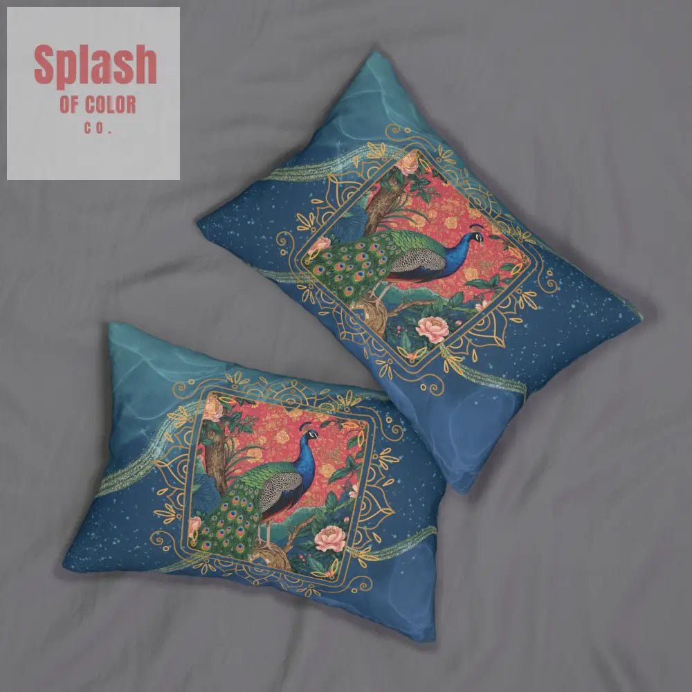 Elegant Floral Chinoiserie Decorative Peacock Lumbar Pillow - Elegant Boho Home Decor - Splash of Color co.