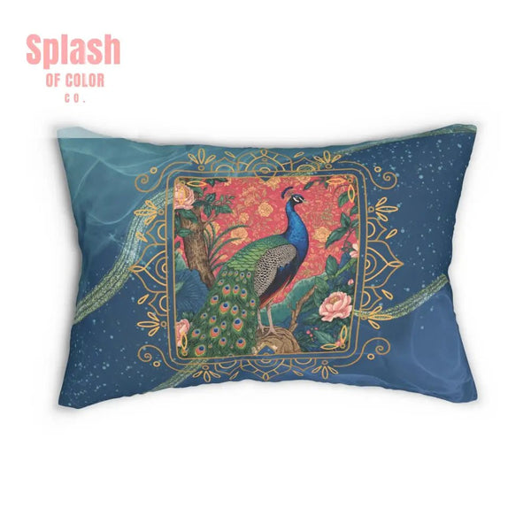 Elegant Floral Chinoiserie Decorative Peacock Lumbar Pillow - Elegant Boho Home Decor - Splash of Color co.