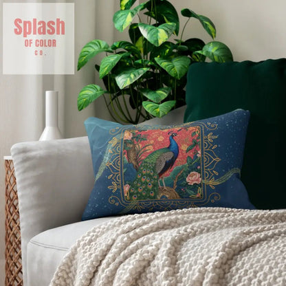 Elegant Floral Chinoiserie Decorative Peacock Lumbar Pillow - Elegant Boho Home Decor - Splash of Color co.