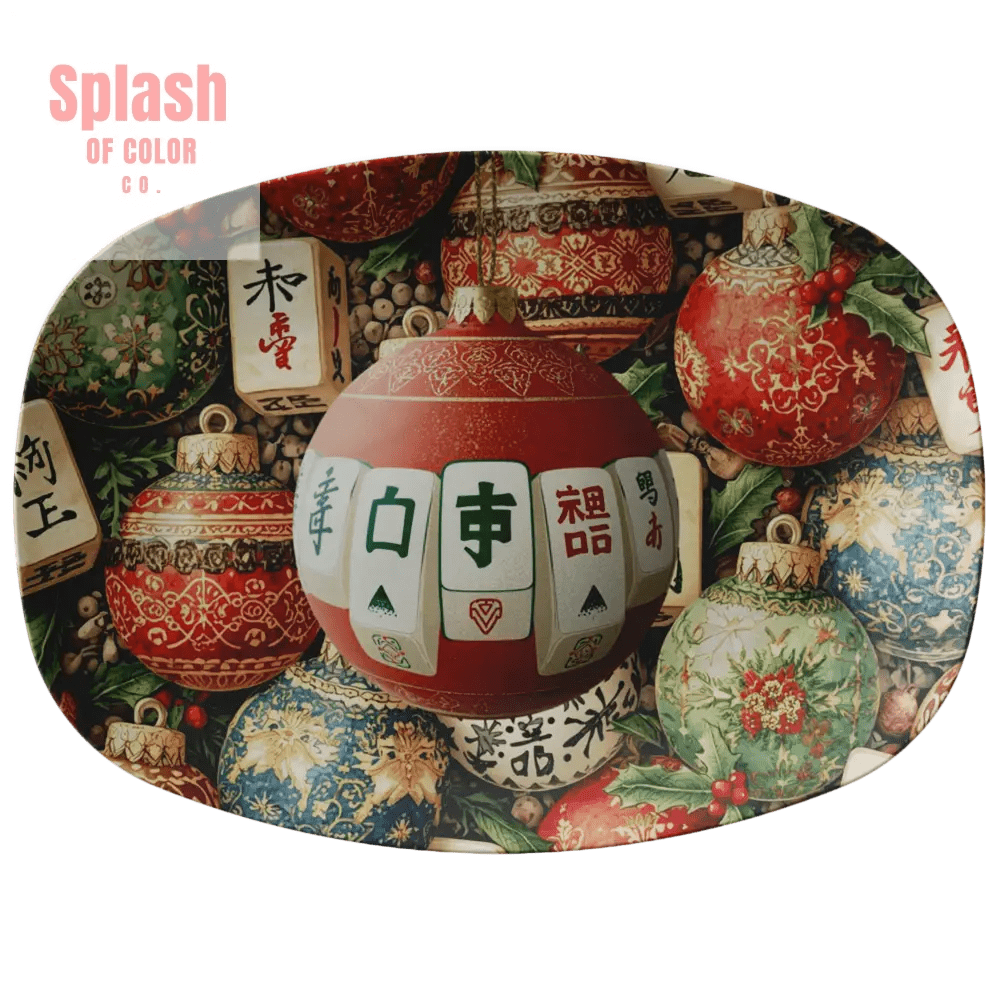 Elegant Ornate Mahjong Ornaments Holiday Entertaining Platter - Splash of Color co.