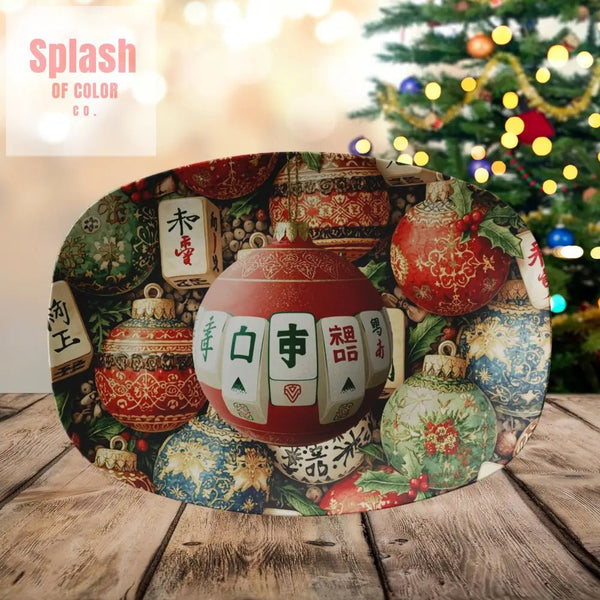 Elegant Ornate Mahjong Ornaments Holiday Entertaining Platter - Splash of Color co.