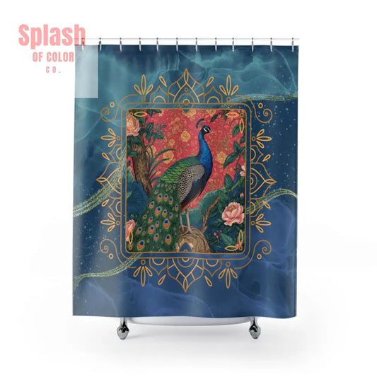 Elegantly Artistic Peacock Shower Curtain,Chinoiserie Bathroom Decor - 71’’ × 74’’ - Home Decor