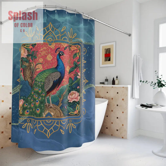 Elegantly Artistic Peacock Shower Curtain,Chinoiserie Bathroom Decor - 71’’ × 74’’ - Home Decor