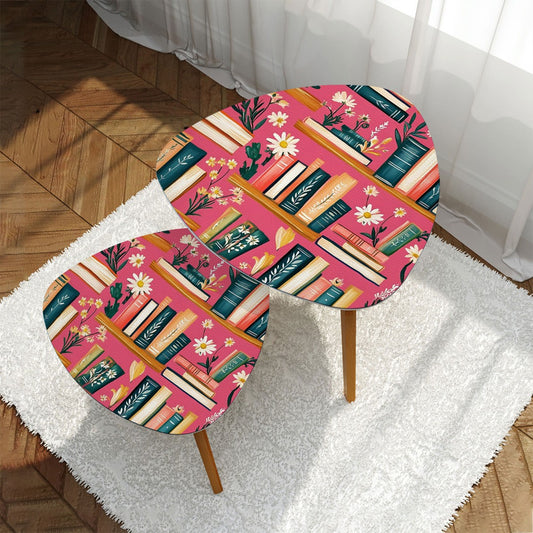 Reading Nook Hot Pink Floral Designed Cozy Modern Triangle Coffee Table Set of 2