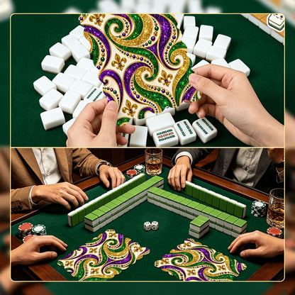 Mardi Gras Glitz Gold Fleur De Lis Scalloped Mahjong Shuffler Cards  Set of 4