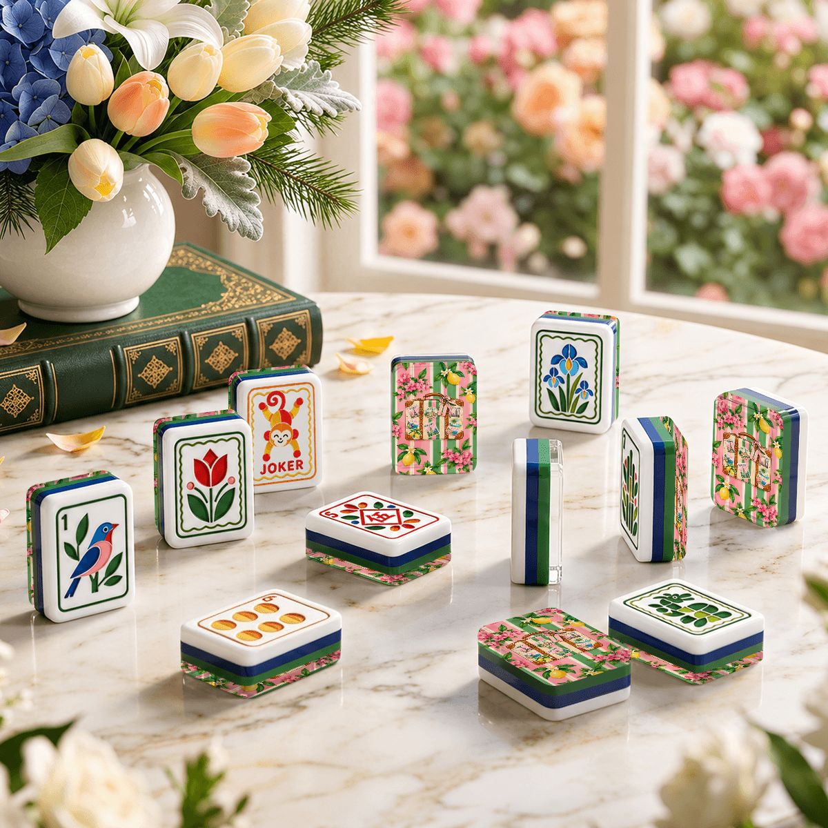 Preppy World Traveler Modern Folk American Mahjong Tiles 4 Layer Acrylic With Carry Case - Splash Of Mahj And Color Co.