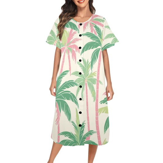 Tropical Palm Tree Paradise Pastel Preppy Pink Green Muumuu Dress
