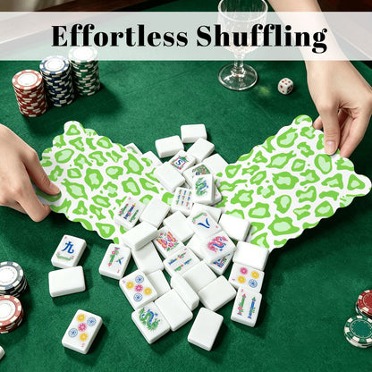 Lime Green Cheetah Print Scalloped Mahjong Shuffler Cards  Set of 4