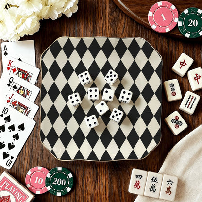 Black Harlequin Scalloped Ceramic Mahjong Dice Tray