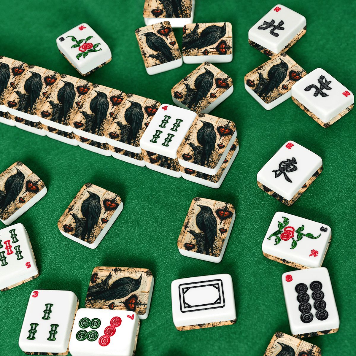 Edgar Allen Poe Raven American Mahjong Tiles With Carry Case - Splash Of Mahj And Color Co.