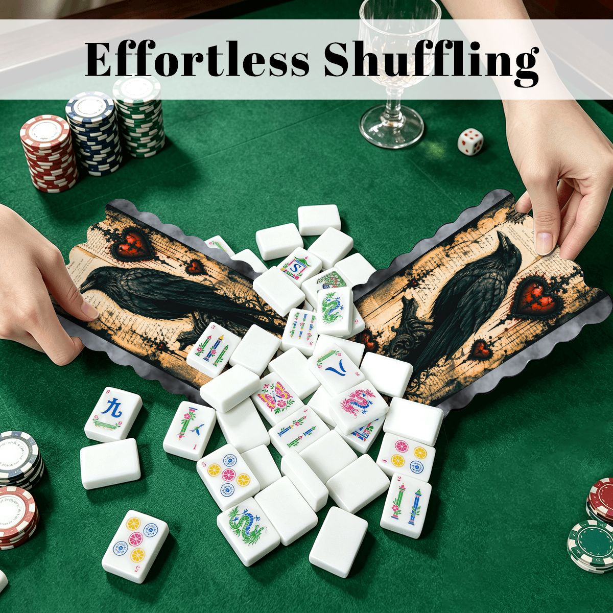 Edgar Allen Poe Raven Scalloped Mahjong Shuffler Cards Set of 4 - Splash Of Mahj And Color Co.