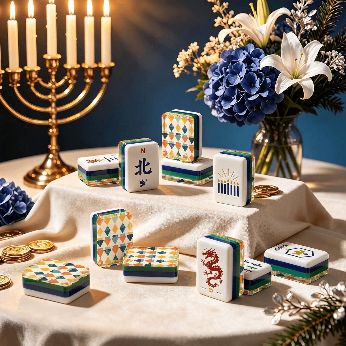 Mazel & Mitzvah Heritage Hanukkah Mahjong Tiles And Carry Case