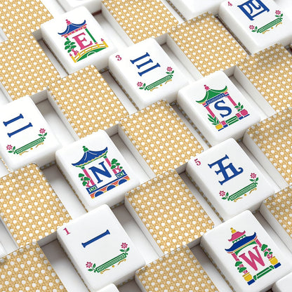 Vintage Cane Back Chinoiserie American Engraved Mahjong Tiles