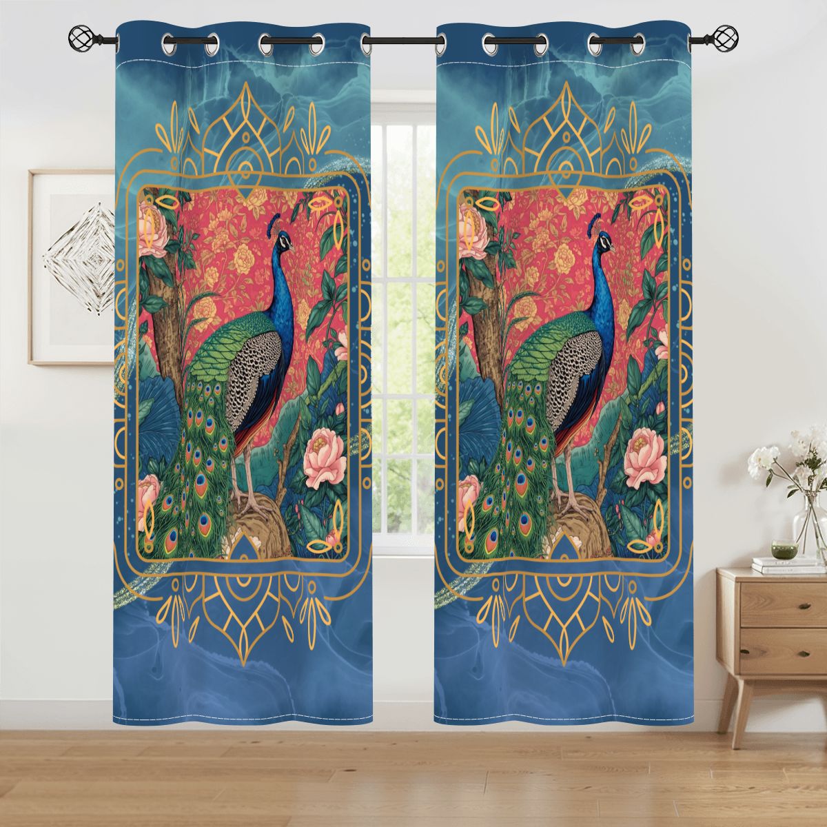 Asian Peacock, Elegant Chinoiserie Blackout Window Curtains - Splash of Color Co.