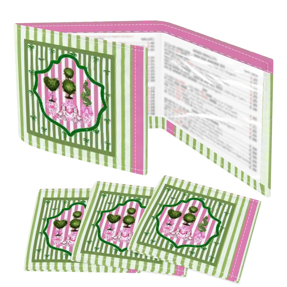Staffordshire Preppy Pink Green Striped 4 Mahjong Card Holder with Line Finder - Splash of Color Co.