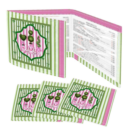 Staffordshire Preppy Pink Green Striped 4 Mahjong Card Holder with Line Finder - Splash of Color Co.