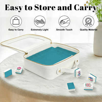 Aquamarine Chinoiserie Pastel Mahjong Engraved Tiles With Carry Case - Splash Of Mahj And Color Co.