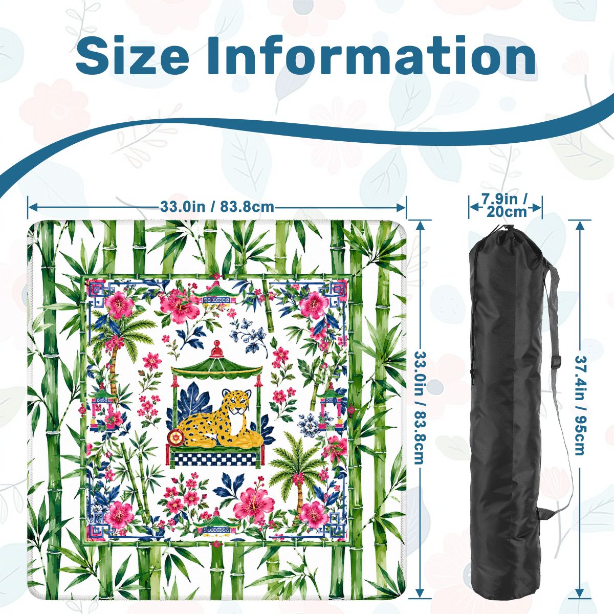 Asian Bamboo Chinoiserie Tigeress Mahjong Mat 33"x33" (Ship Rolled up)