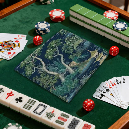 Asian Zen Garden Chinoiserie Blue, Green Designed 4 Mahjong Card Holder with Line Finder - Splash of Color Co.