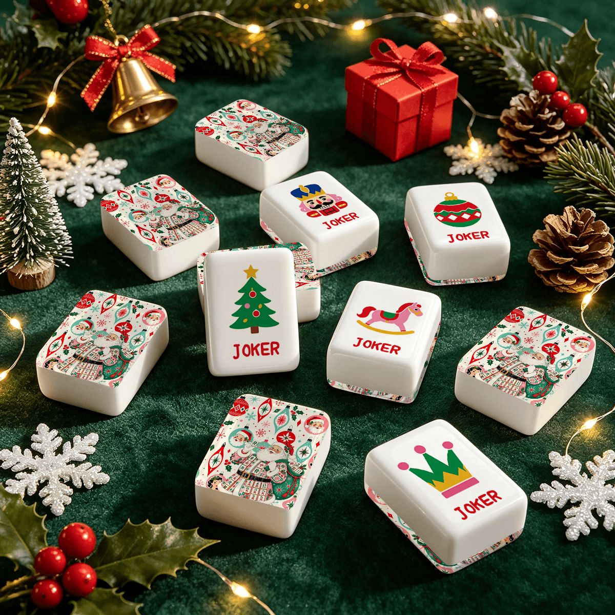 Nostalgic Jolly Santa Playful Workshop Christmas Mahjong Tiles Amd Carry Case