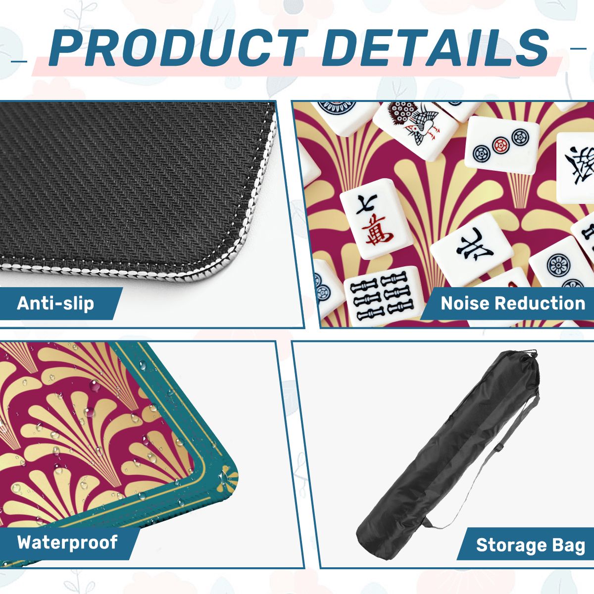 Mahjong Art Deco Burgandy, Gold Leaf Speakeasy Collection Mahj Mat - Splash of Color Co.