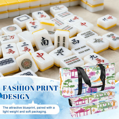 Mahjong Bag Set, Asian Chinoiserie Watercolor Pagodas - Splash of Color Co.