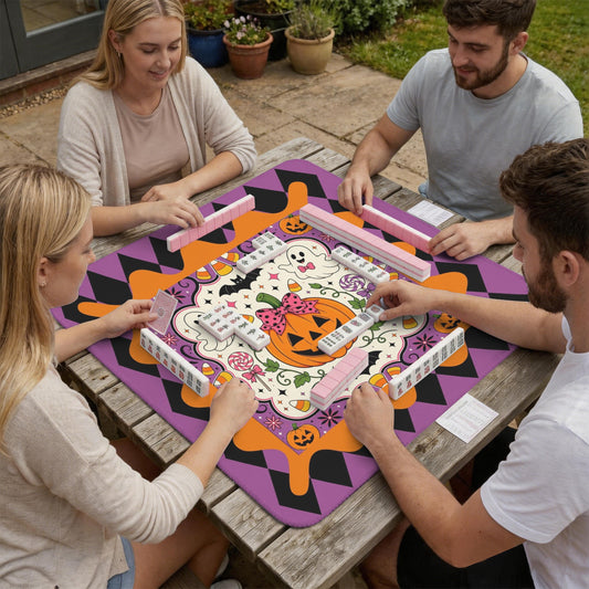 Harlequin Great Pumpkins And Ghosts Mahjong Mat 33x33 - Splash Of Mahj And Color Co.
