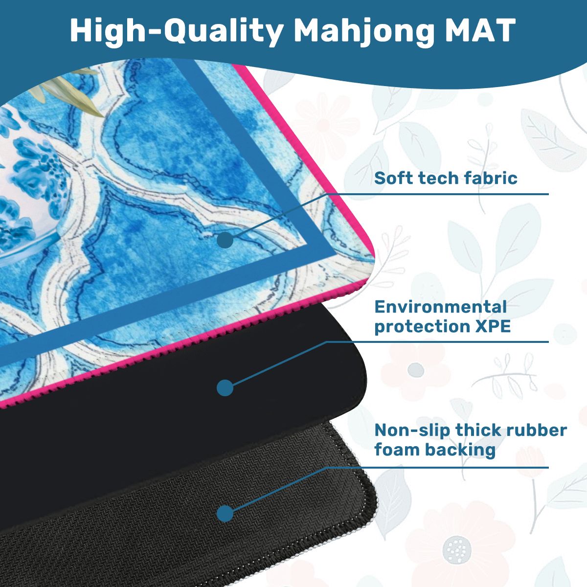 Mahjong Chinoiserie Mat, Pink Blue, The Peony - Powered Prosperity Pad - Splash of Color Co.