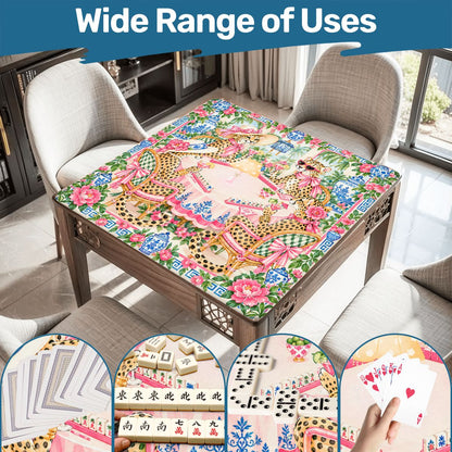 Grandmillenial Chic Leopard Ladies Chinoiserie Mahjong Mat