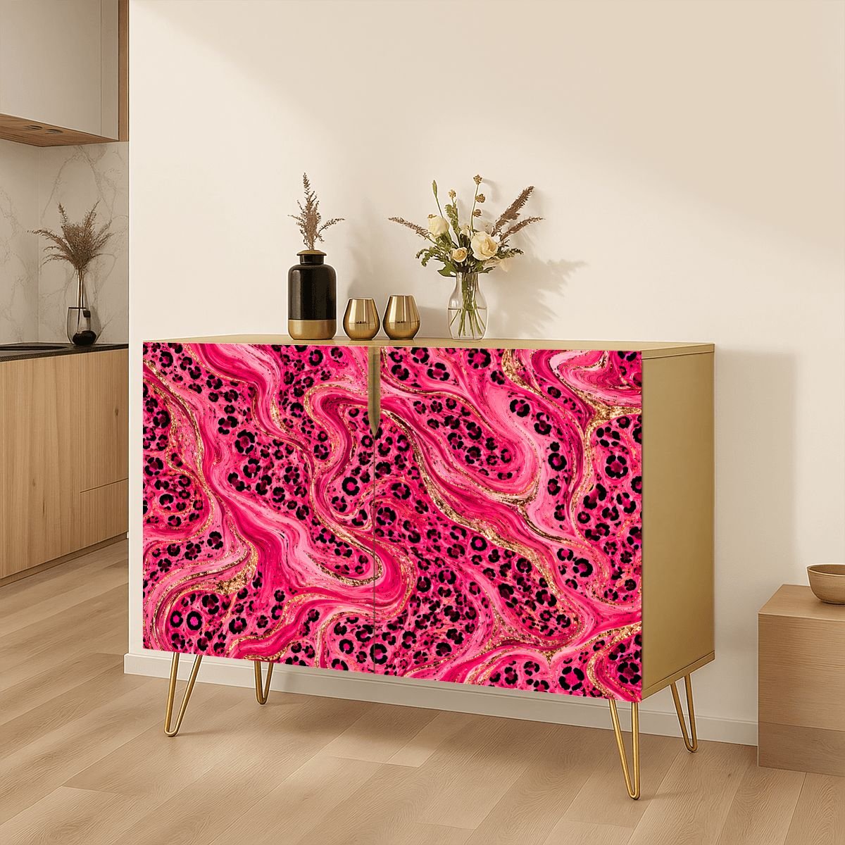 Hot Pink Leopard Print Mahjong Tiles And Accessories Sideboard Credenza - Splash Of Mahj And Color Co.