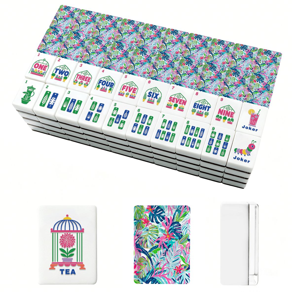 Preppy Pastel Lilly On The Lanai Floral Garden Mahjong Tiles And Carry Case