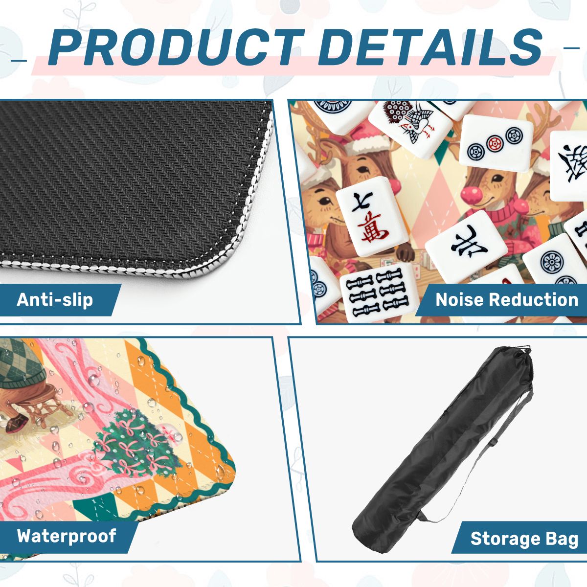 Oh Deer Christmas Mahjong Mat, Argyle Pastels And Whimsical Reindeer