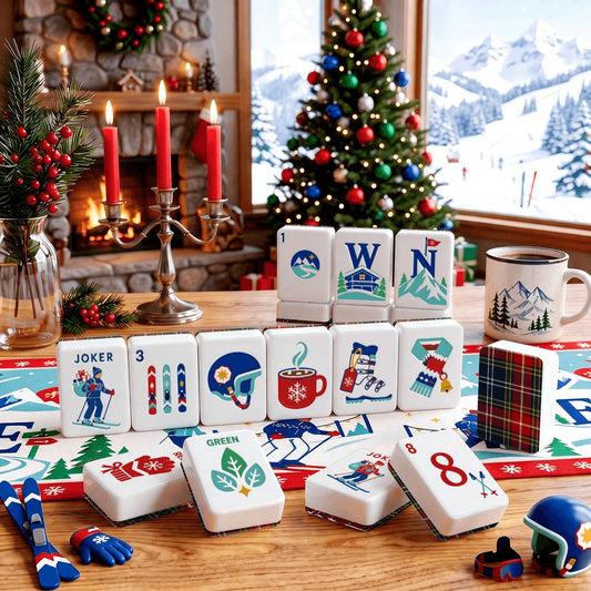 Winter Plaid Alpine Slopes Engraved Mahjong Tiles And Carry Case - Splash Of Mahj And Color Co.