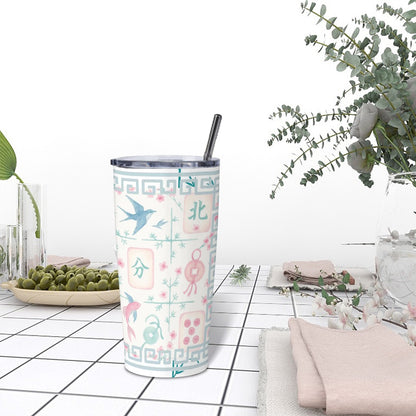 Mahjong Tile Tumbler Pastel Blue Pink Stainless Steel Insulated Tumblers with Lid & Straw
