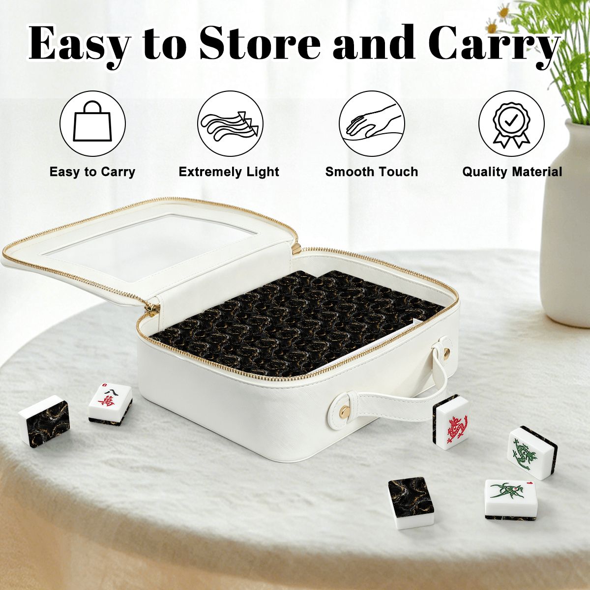 Black Gold And Silver Marbled American Mahjong Tiles And Carry Case