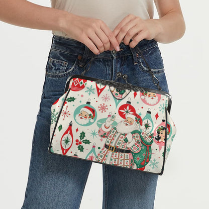 Nostalgic Jolly Santa Mahjong Lover Kisslock Vintage Style Purse