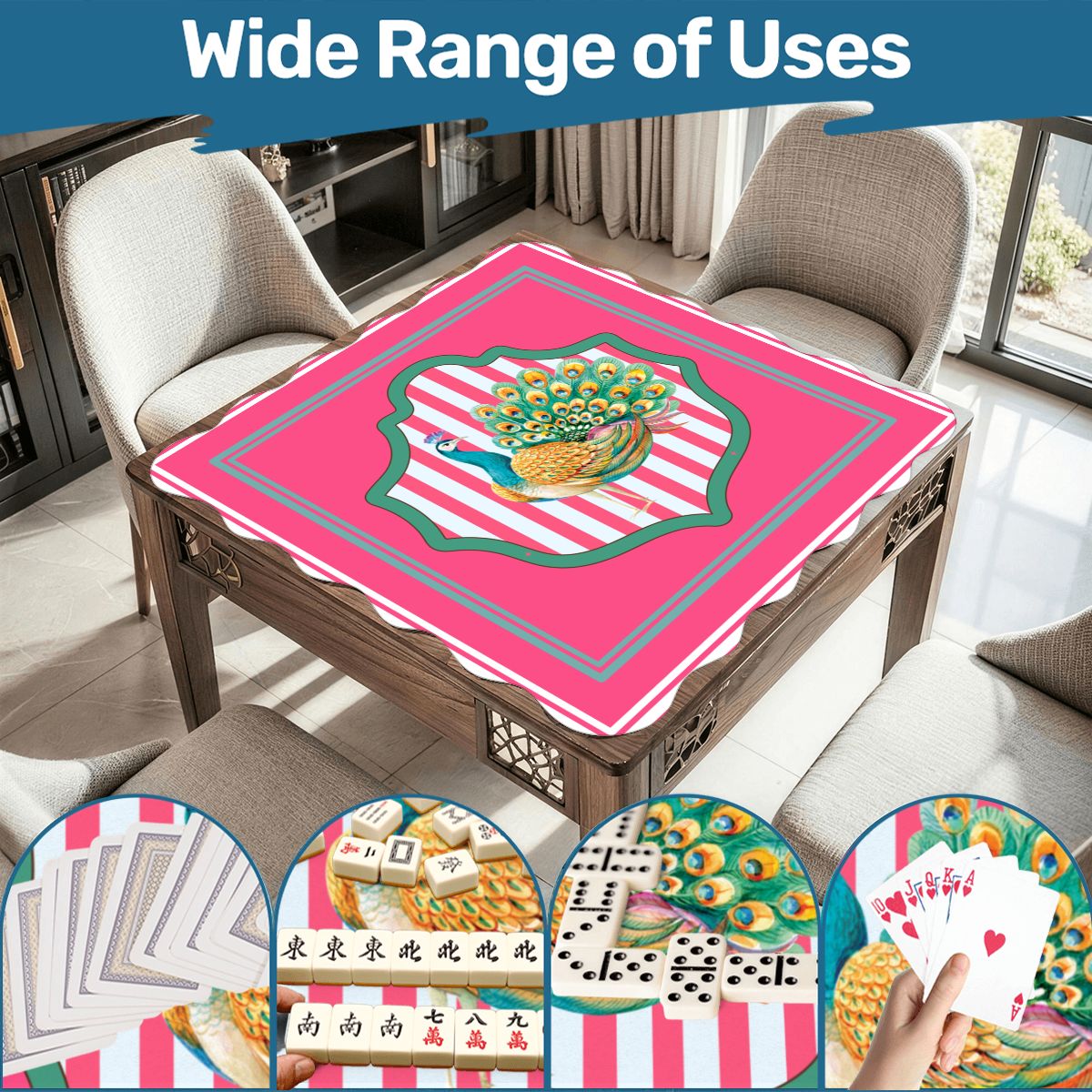 Pretty As A Pink Peacock Scalloped Mahjong Mat - Splash of Color Co.