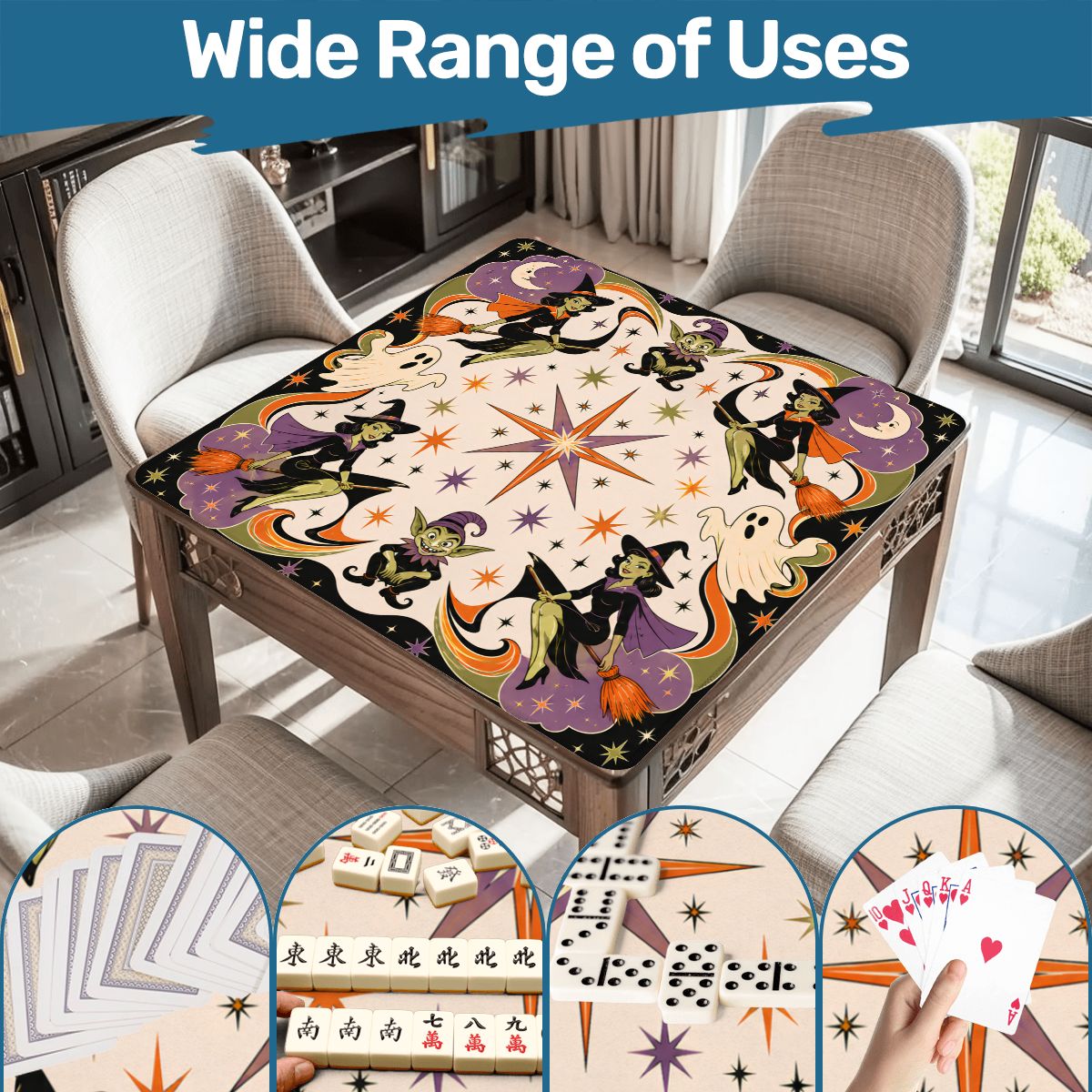 Witchy Woman Ghosts, Goblins Mahjong Halloween Mat - Splash Of Mahj And Color Co.