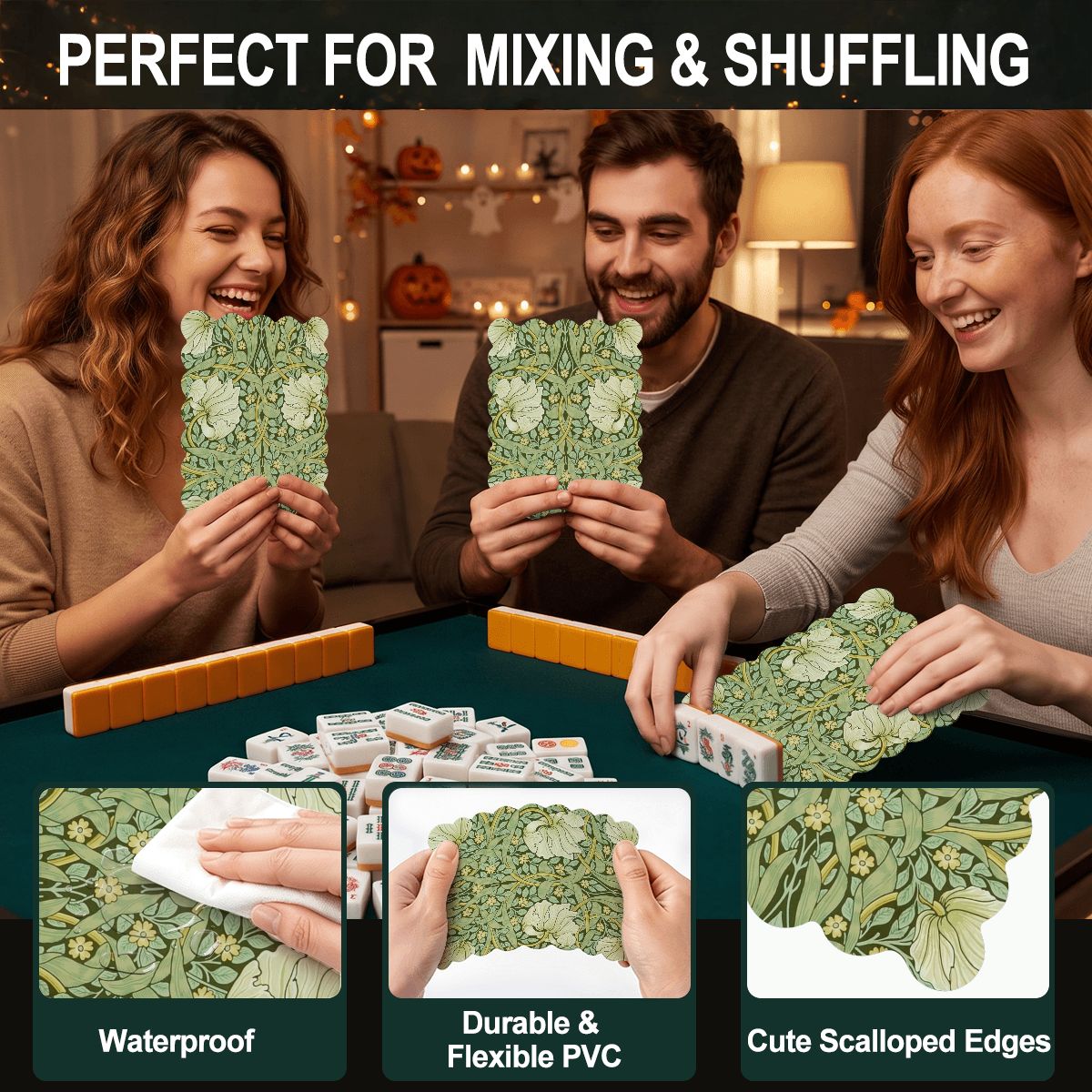William Morris Vine And Vim Scalloped Mahjong Shuffler Cards  Set of 4
