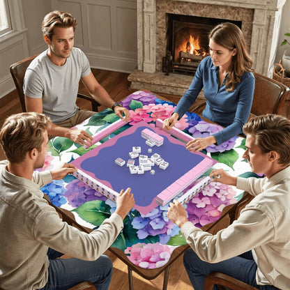 Watercolor Blooming Hydrangeas Scalloped Mahjong Mat - Splash of Color Co.