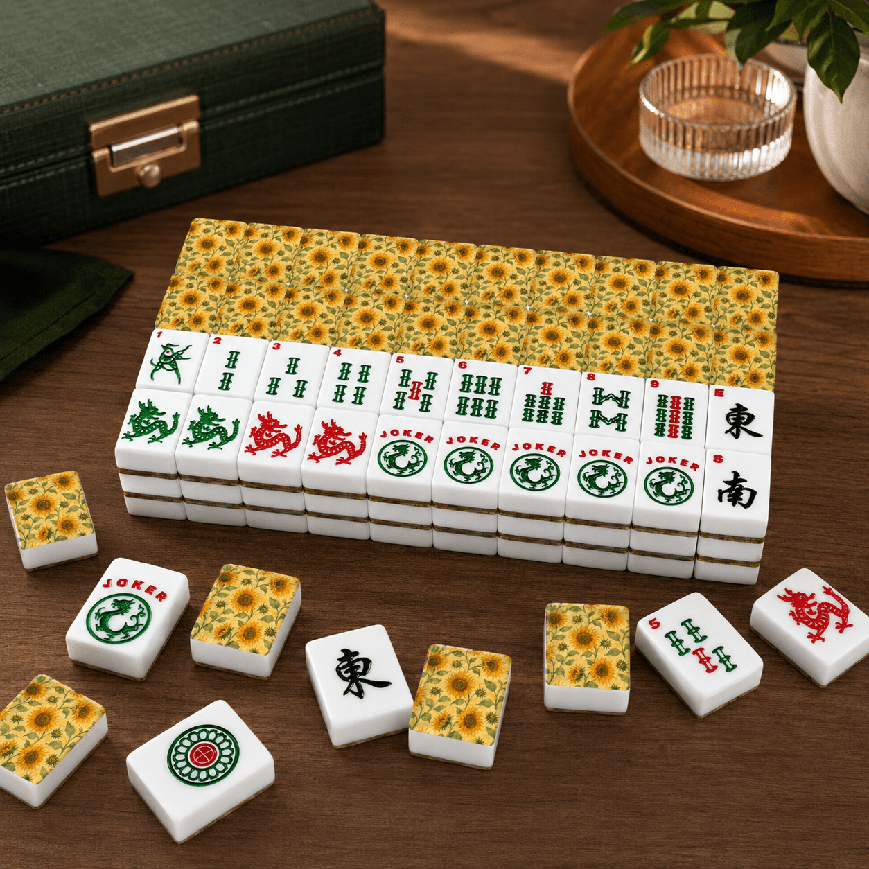 The Mahj Gogh Watercolor Sunflower American Mahjong Tiles And Carry Case - Splash Of Mahj And Color Co.