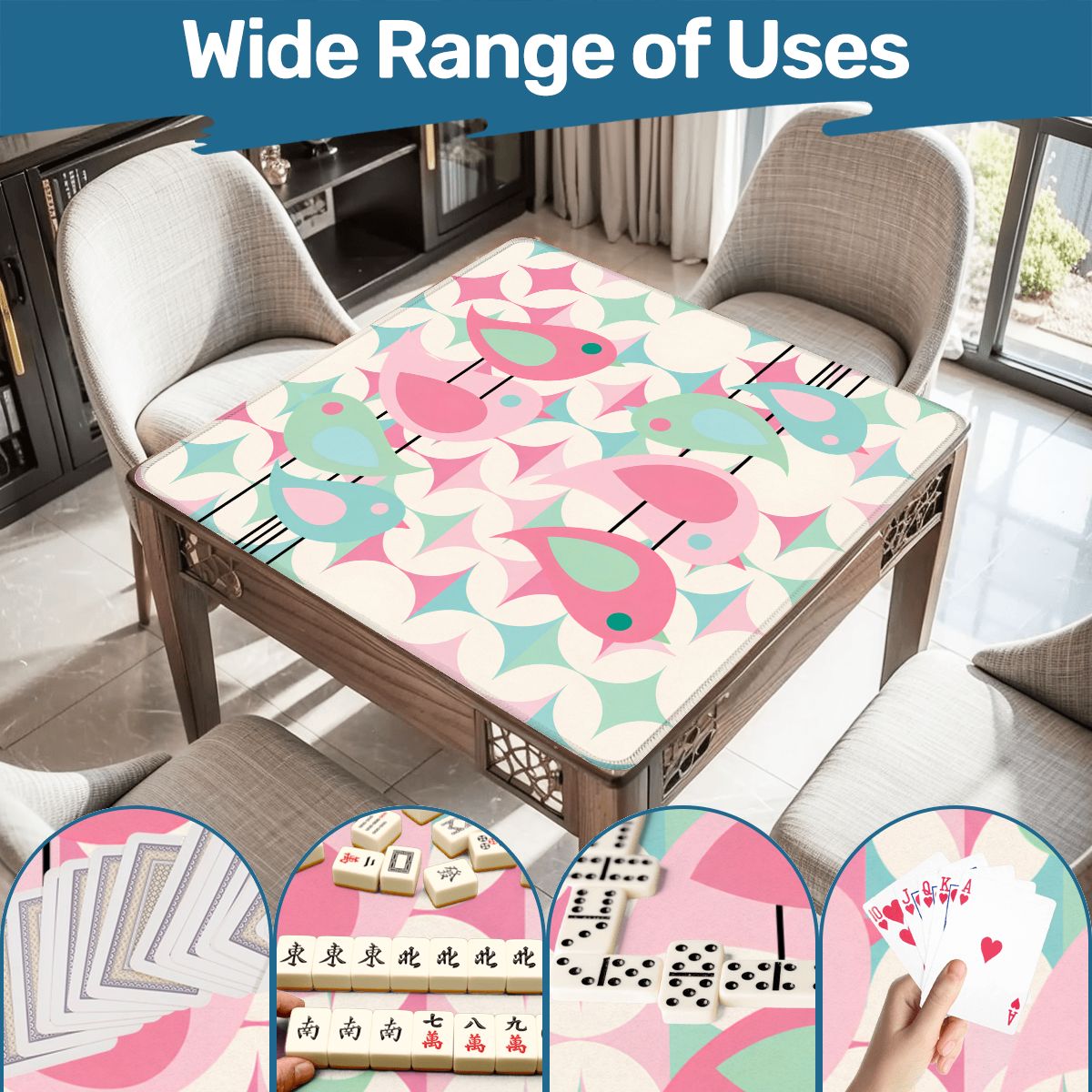 Scandinavian Folk Art Mod Birds Geometric Pastels Mahjong Mat - Splash Of Mahj And Color Co.