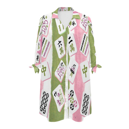 Mahjong Watercolor Tiles, Boho Women's Cardigan Shirt Three - Quarter Sleeve - Splash of Color Co.