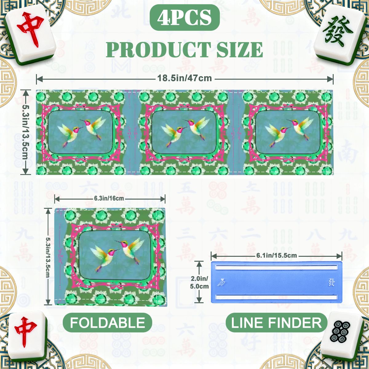 Emerald Mahjong, Flutterbird, Preppy Pink, Green Blue Floral 4 Mahjong Card Holder with Line Finder - Splash of Color Co.