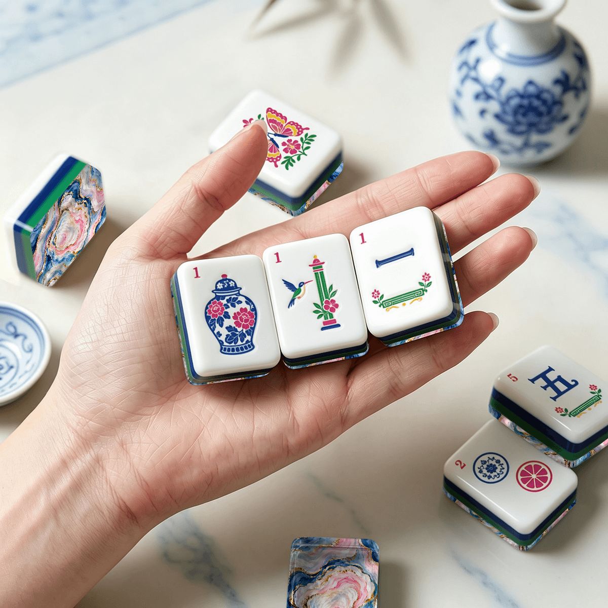 Pearls of the Mahj Sea Chinoiserie Chic American Mahjong Tiles And Carry Case - Splash Of Mahj And Color Co.