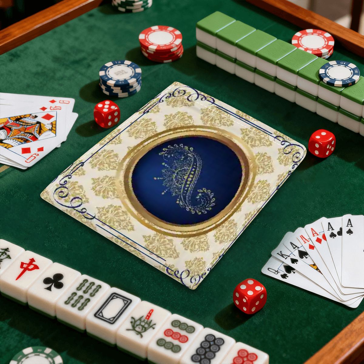 Art Deco Speakeasy Collection Golden Gilden Brocade 4 Mahjong Card Holder with Line Finder - Splash of Color Co.