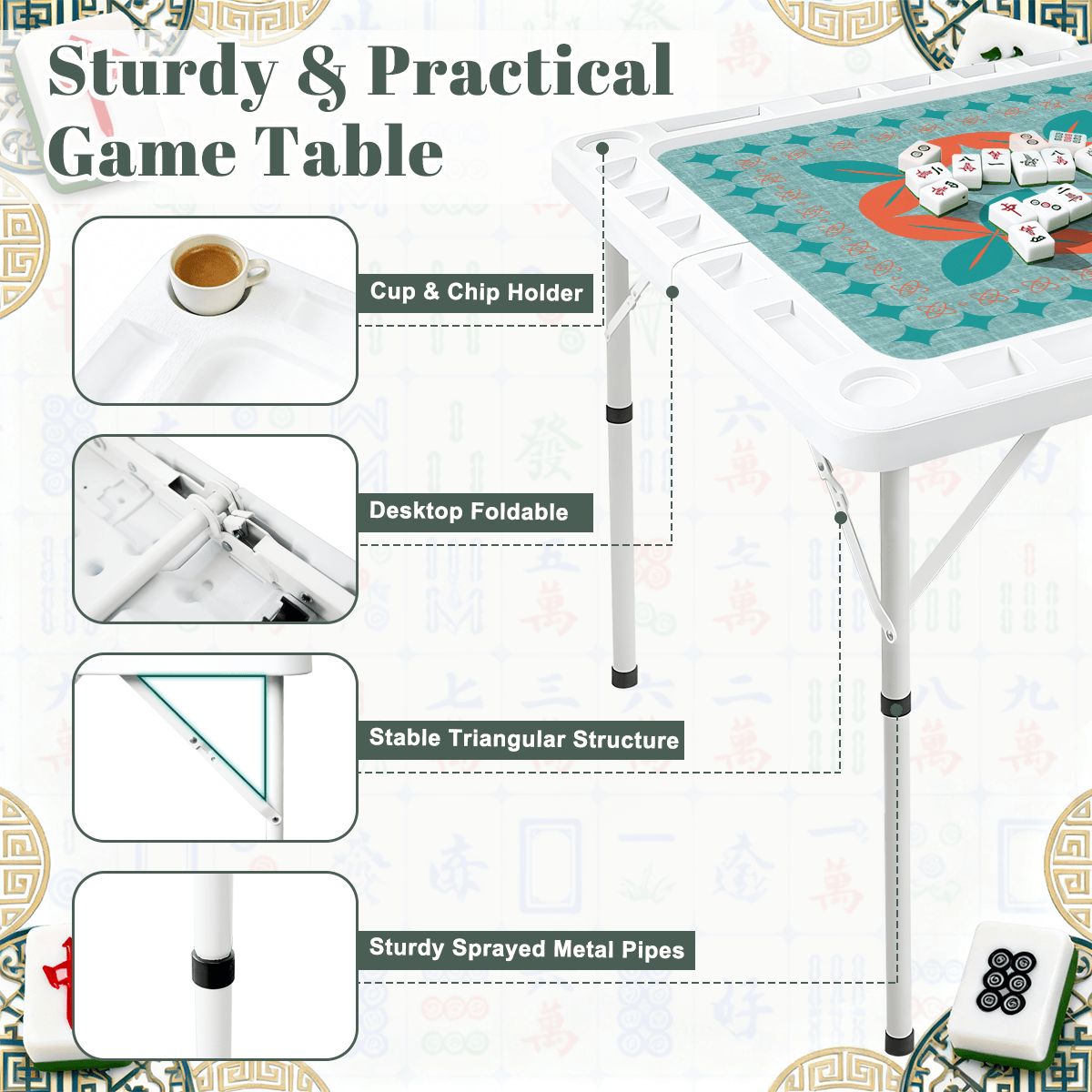 Modern Norwegian Flower Mini Mahj Mat And Foldable Mahjong Table - Splash of Color Co.