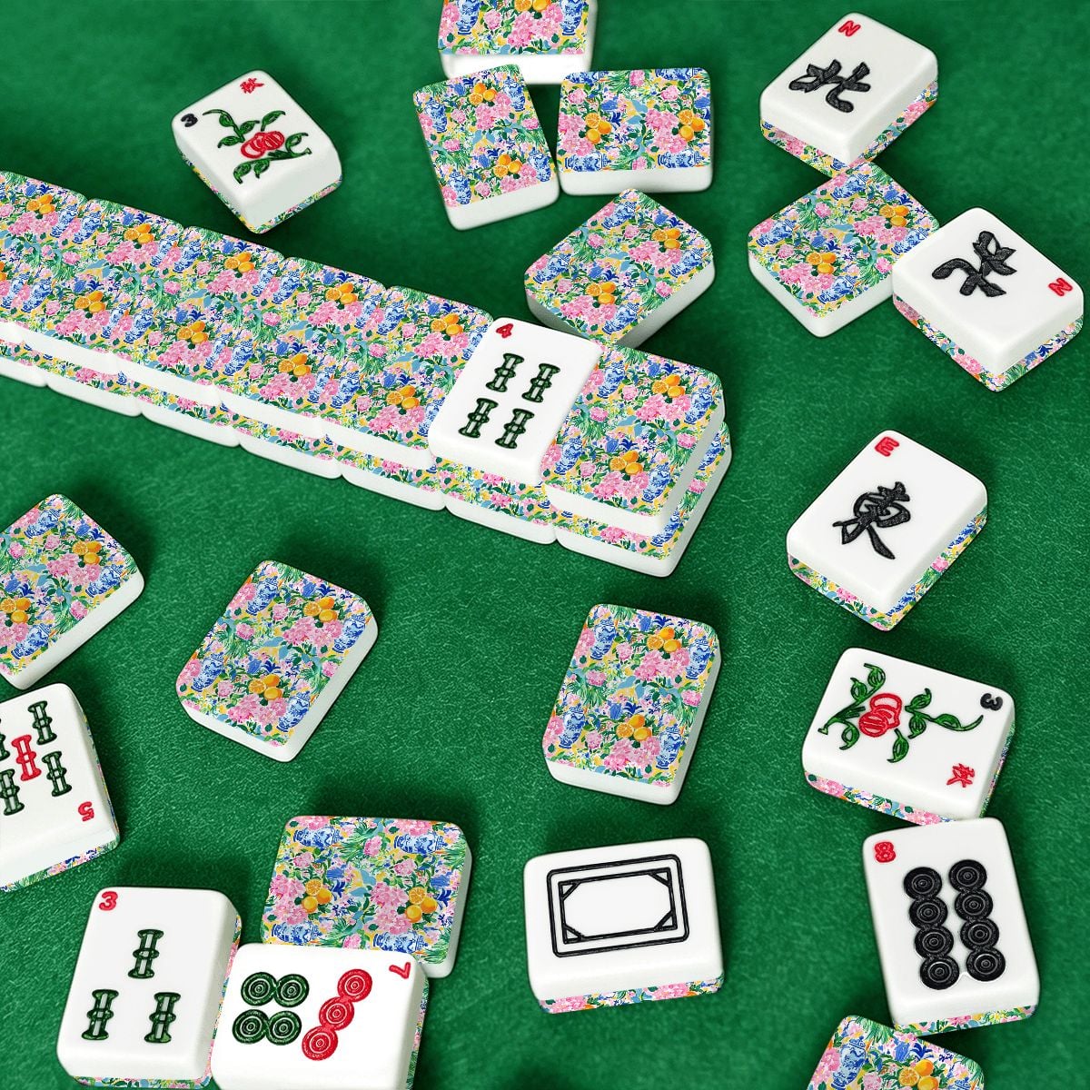 Floral Chinoiserie Blue Orange American Mahjong Tiles And Carry Case - Splash Of Mahj And Color Co.
