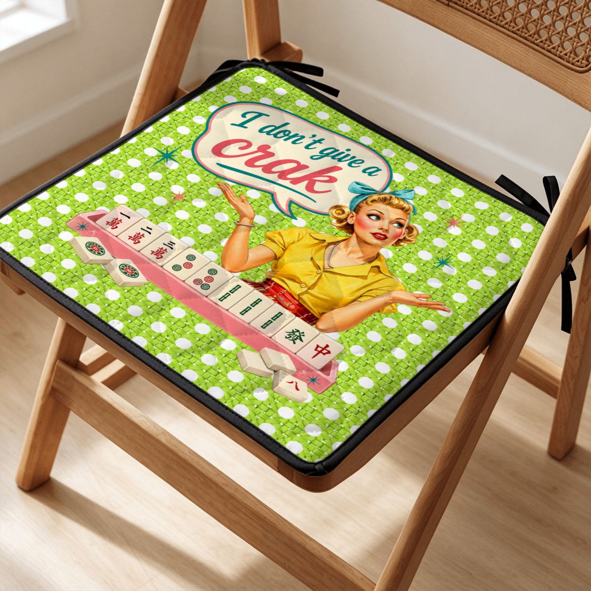Funny Mahjong, I Don't Give A Crack Quilted Chair Cushion